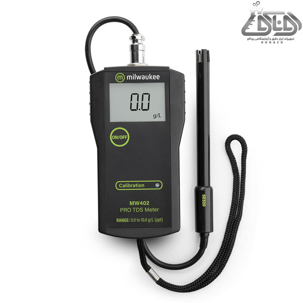 TDS متر MW402 PRO در محدوده 0 تا 10g/L و با دقت 0.1g/L- سنجش سختی آب-سختی سنج پرتابل میلواکی-سختی سنج mw402pro میلواکی-روناکو نماینده کمپانی میلواکی- TDS متر پرتابل مدل MW402 PRO