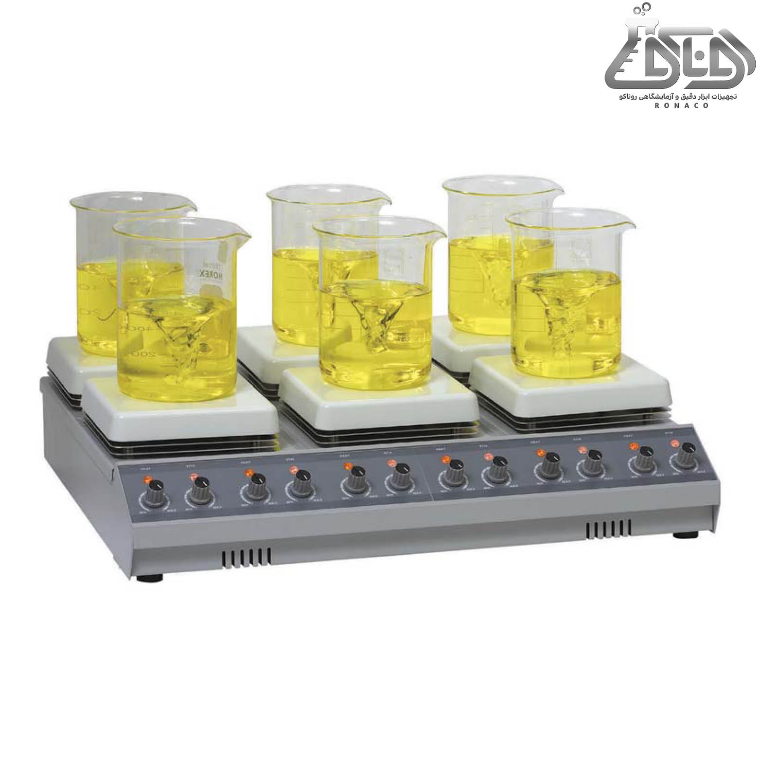 هات پلیت استیرر HS15-26P _ هیتر استیرر شش خانه - هات پلیت 6 خانه - گرم کن آزمایشگاهی 6 خانه - همزن آزمایشگاهی 6 خانه - هات پلیت استیرر آنالوگ شش خانه مدل HS15-26P