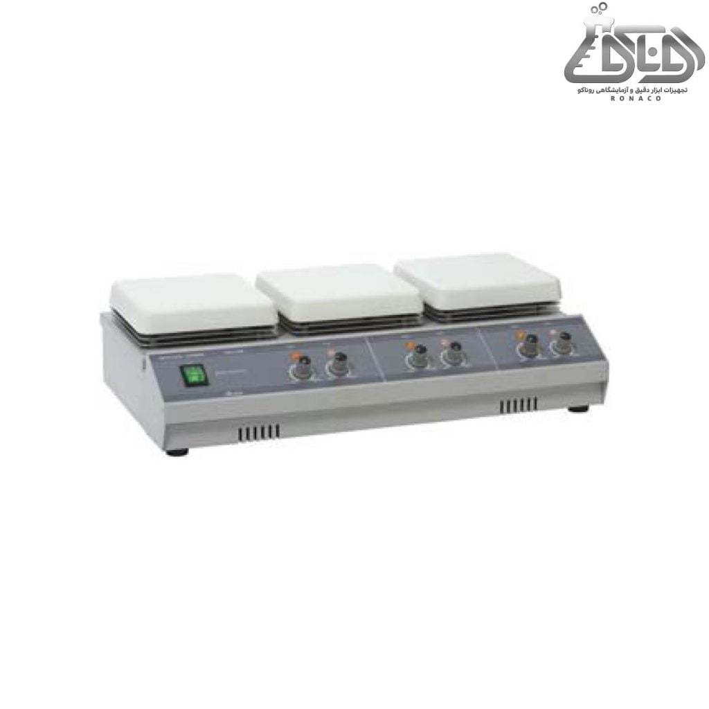 هات پلیت استیرر آنالوگ سه خانه مدل HS15-03P محصول شرکت MTOPS _ هیتر استیرر _ هات پلیت مگنت