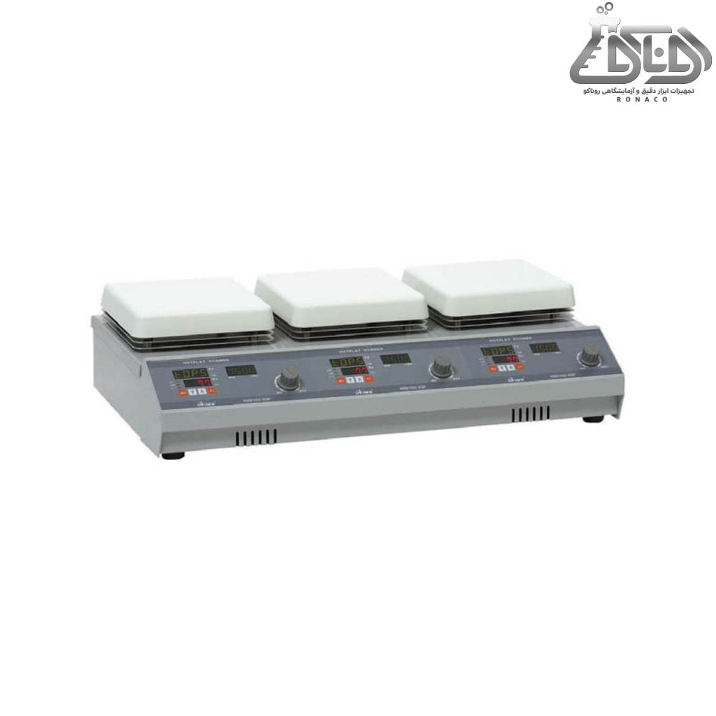 هات پلیت استیرر دیجیتال سه خانه مدل HSD150-03P محصول شرکت MTOPS - هات پلیت مگنت - هیتر استیرر - MTOPS ام تاپس