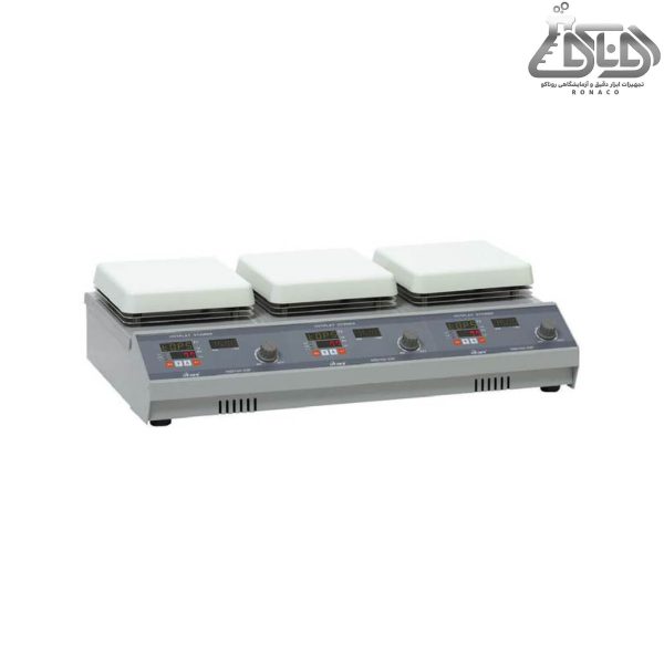 هات پلیت استیرر دیجیتال سه خانه مدل HSD150-03P محصول شرکت MTOPS - هات پلیت مگنت - هیتر استیرر - MTOPS ام تاپس