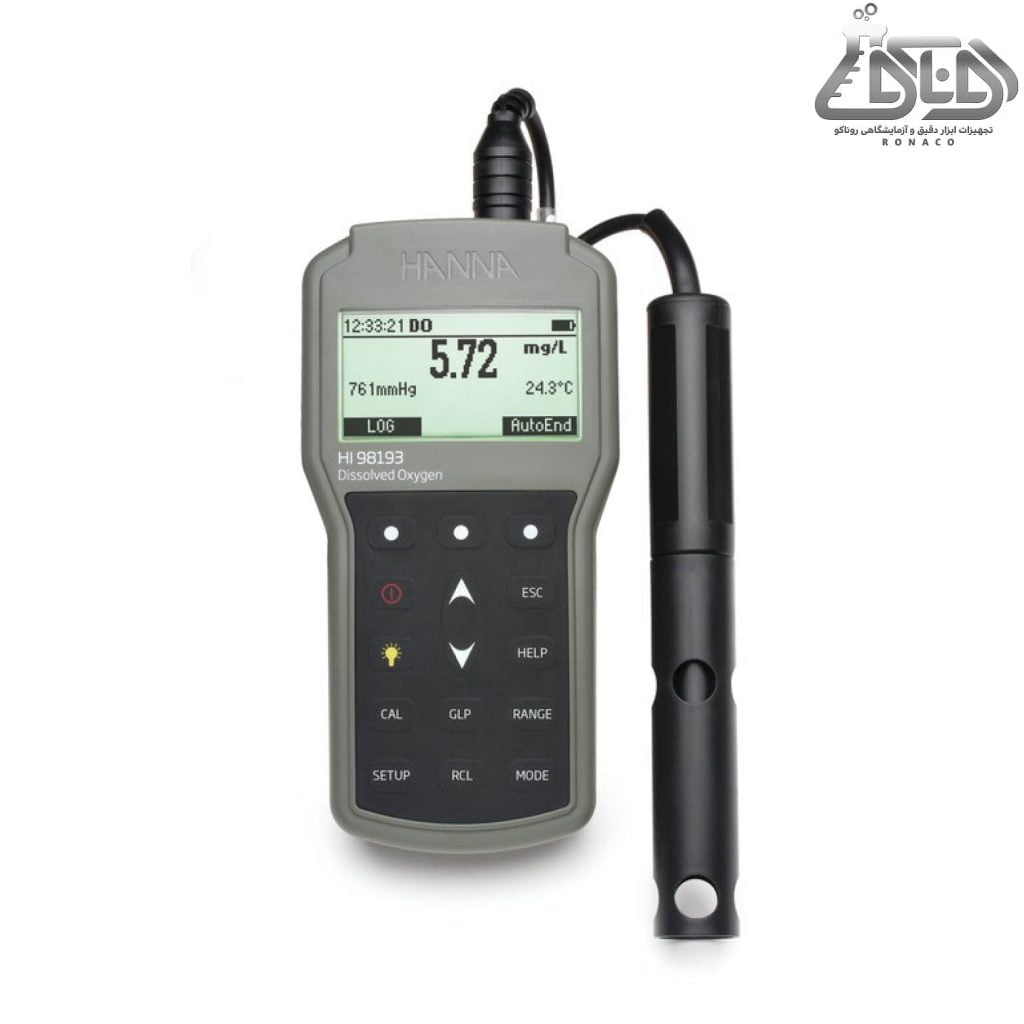 اکسیژن متر پرتابل HI98193 محصول کمپانی HANNA هانا توانایی سنجش میزان اکسیژن محلول را تا 50ppm و یا 600% اشباع را با دقت بالا دارد دی او- DO متر پرتابل
