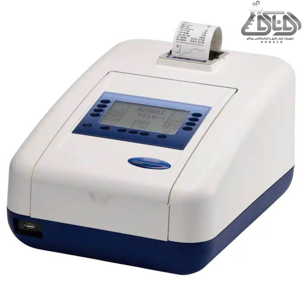اسپکتروفتومتر UV VIS (مرئی - فرابنفش) تک پرتویی دیجیتال 7310 برند JENWAY (جنوی) در رنج 320 تا 1000nm با پهنای باند 5nm اندازه گیری میکند.