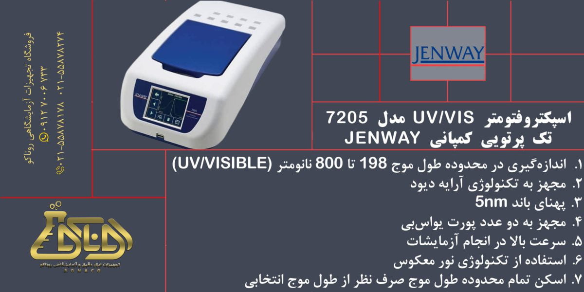 بنر اسپکتروفتومتر UV VIS مدل 7205 تک پرتویی کمپانی JENWAY