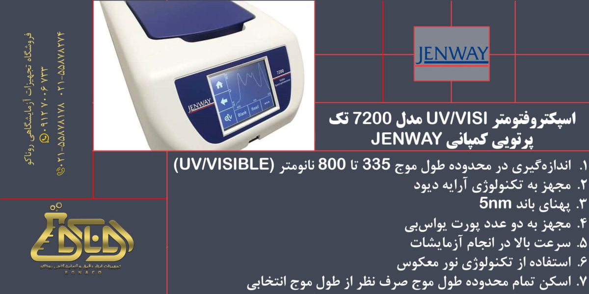 بنر اسپکتروفتومتر تک پرتویی UVVIS مدل 7200 کمپانی JENWAY