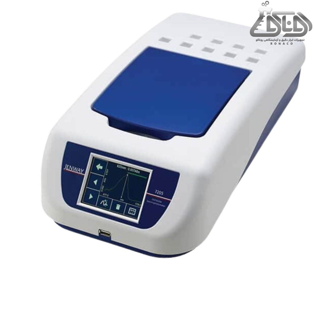 اسپکتروفتومتر تک پرتویی UV VIS (مرئی - فرابنفش) مدل 7205 برند JENWAY (جنوی) توانایی انجام آزمایش در محدوده طول موج 198 تا 800nm با پهنای باند 5nm را دارد