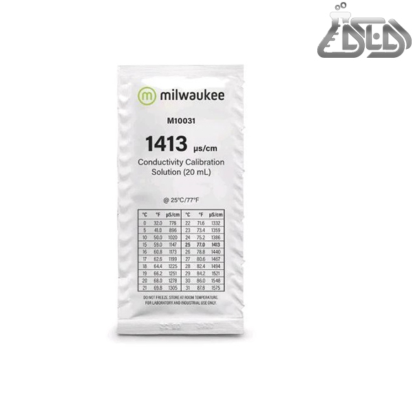 محلول استاندارد هدایت الکتریکی 1413 µS/cm محصول کمپانی MILWAUKEE کد M10031 ساشه 20 میلی لیتر